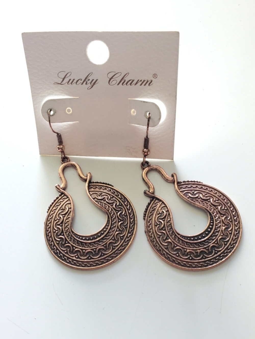 Copper-Tone Filigree Dangle Hoop Earrings